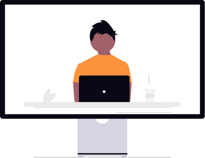 illustration av arbete vid en dator