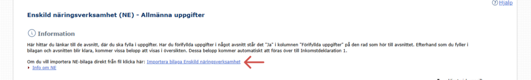 vy inne på Skatteverkets E-tjänst där man importerar SRU-filen