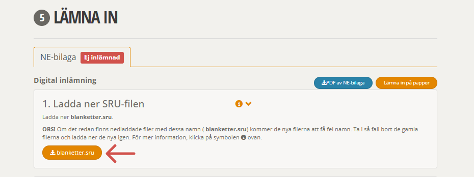 vy på knappen där man exporterar SRU-filen från Årsredovisning Online